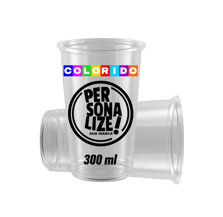 Copo Descartável Personalizado Colorido - 300ml - 3.000 unidades