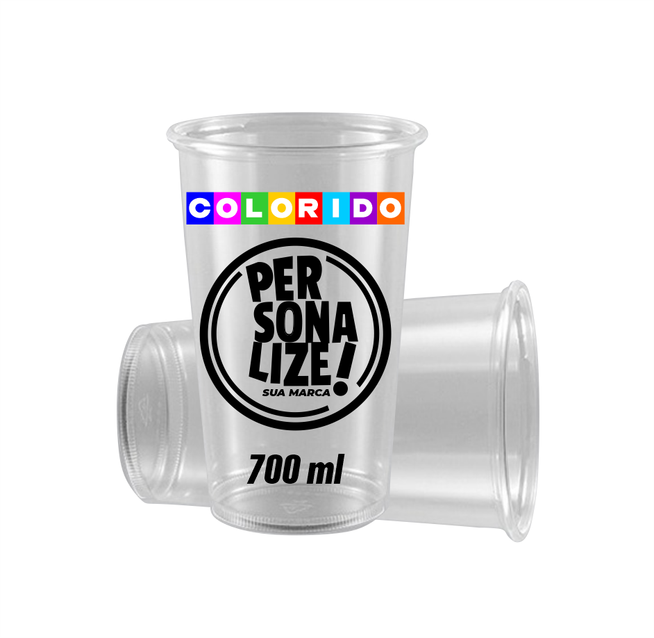 Copo Descartável Personalizado Colorido - 700ml - 3.000 unidades